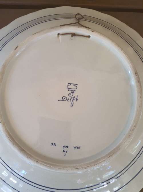 Beautiful Delft Holland blue and white hand painted bowl like display piece with boats, floral etc