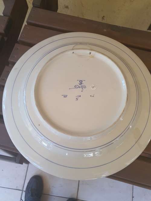 Beautiful blue and white Delft Holland charger like display piece with windmills, water etc 35.2cm