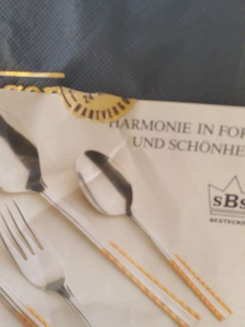 for crysiapharoah  Vintage sBs Bestecke Solingnen 24k trim gold plated boxed cutlery set 69 pieces