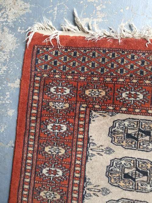 Finely hand knotted Oriental (like Persian) Mori Bokhara Karachi rug geometric design