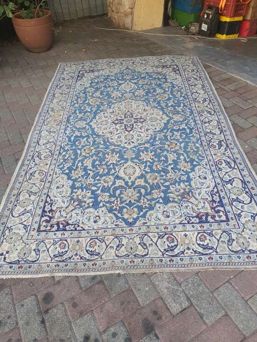 Nicely sized Persian Nain?, finely hand knotted  vintage cream, blue carpet rug,  charming even wear