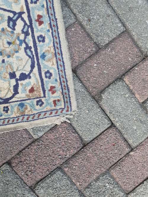 Nicely sized Persian Nain?, finely hand knotted  vintage cream, blue carpet rug,  charming even wear