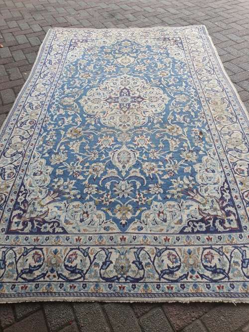 Nicely sized Persian Nain?, finely hand knotted  vintage cream, blue carpet rug,  charming even wear