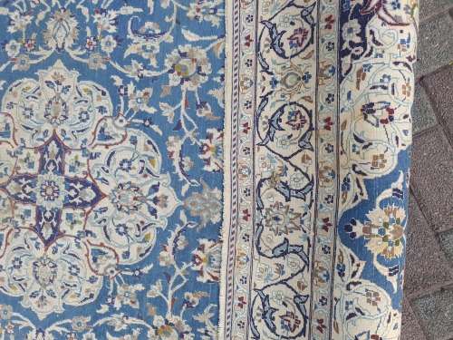 Nicely sized Persian Nain?, finely hand knotted  vintage cream, blue carpet rug,  charming even wear