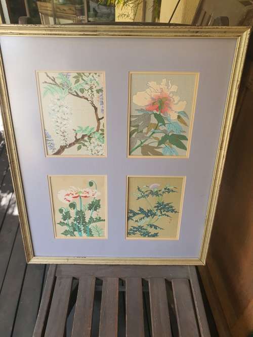 A quartet of framed paintings signed original Oriental floral