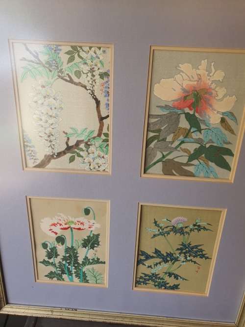 A quartet of framed paintings signed original Oriental floral