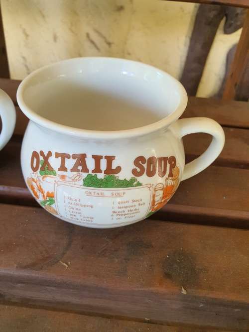 Vintage 1980`s Soup bowls / large mugs with Scotch broth & Oxtail Soup recipes