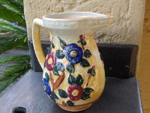 UNMARKED CERAMIC HAND PAINTED???? FLORAL JUG OR EVEN VASE