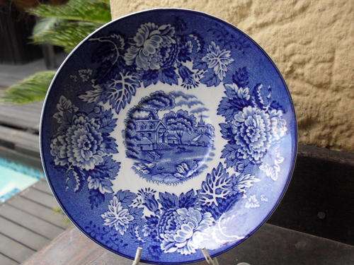 PRETTY ENGLISH SCENERY SAUCER BY ENOCH WOOD'S WOODSWARE BLUE & WHITE