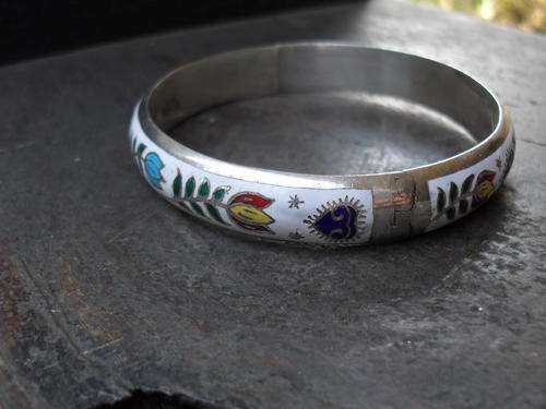 VINTAGE & BEAUTIFUL SIAM STERLING SILVER CLOISONNE (ENAMEL) HINGED BRACELET GORGEOUS!!!