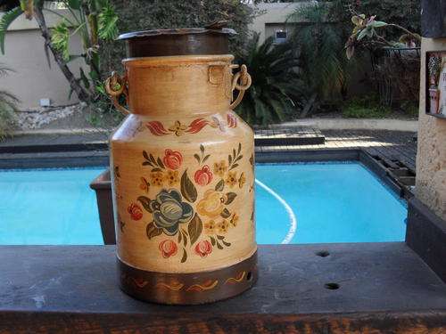 5 LITRE FARM MILK CAN WITH A DIFFERENCE HAND PAINTED FLORAL & OTHER AUSTRIA????