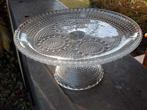 WOW!...THIS IS A FIND! RETRO? PRESSED GLASS MADE IN FINLAND BY RIIHIMAEN LASI OY CAKE STAND /TAZZA