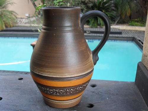 JUDGING BY THE COLOURS (ORANGE BROWN) RETRO? GERMAN JUG/VASE  NUMBERED 388/23