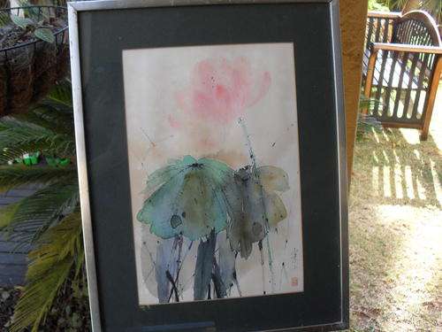 LOVELY CHINESE (ORIENTAL) FRAMED (IN HONG KONG) ORIGINAL SIGNED WATERCOLOUR FLORAL TYPE