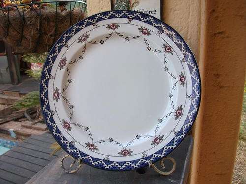 TRUELY MAGNIFICENT LARGE ROYAL DOULTON "EXETER" 1914 PLATE FLORAL & HALF CIRCLE BLUE/BLACK