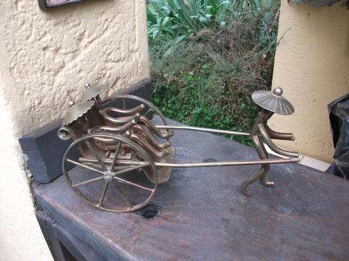 ONE OFF?? UNIQUE??? BRASS/COPPER ORNAMENT RICKSHAW & PASSENGERS. iNTERESTING PIECE