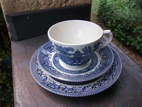 EVER POPULAR BLUE SWALLOW PATTERN  TEA TRIO BY BROADHURST ENGLAND
