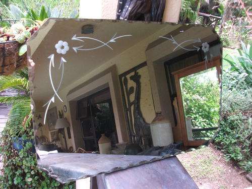 LARGE ART DECO MIRROR WITH FLOWER DETAIL & INCREDIBLE BEVELING (NOT STRAIGHT) WORTH A LOOK!!!