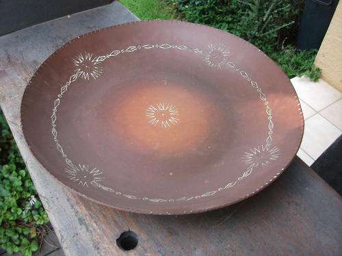 VINTAGE LARGE SHALLOW COPPER BOWL CRAFTED IN PILGRIMS REST WITH SOME DETAIL
