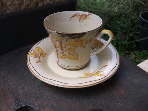 CROWN DEVON FIELDINGS ART DECO??? RANLEIGH TEA DUO FLORAL, LEAVES ETC