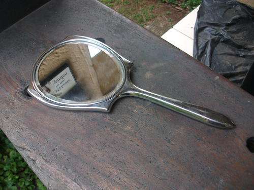 VINTAGE 1930'S ART DECO???  BEVELED HAND MIRROR