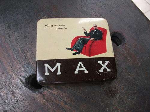 VINTAGE "MAX" MEN OF THE WORLD SMOKE MAX TIN.