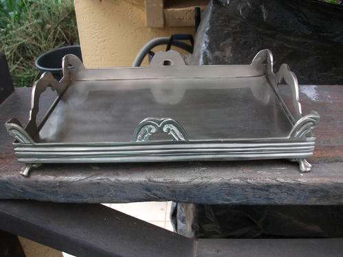 ABSOLUTELY GORGEOUS & VERY APPEALING FOOTED METAL TRAY. HARD TO DESCRIBE MUST VIEW TO APPRECIATE