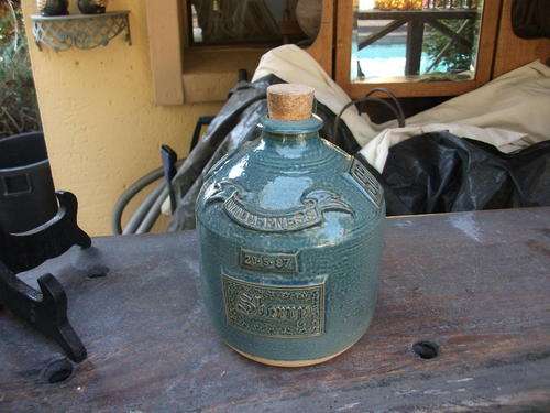 QUITE AN INTERESTING VINTAGE GLAZED CERAMIC SHERRY VAT? DATED 20/5/87 WILDERNESS