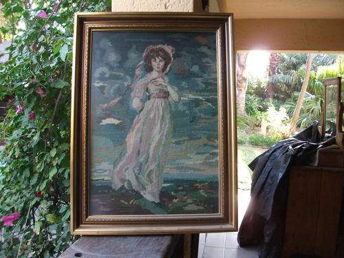 BEAUTUL WOMAN BEAUTIFUL FRAMED TAPESTRY. HOURS OF WORK ART PIECE