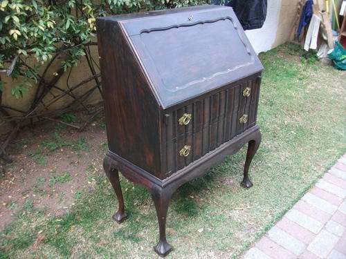 UNDER OFFER JACOMINKIE IMBUIA?? WRITING BUREAU WITH BRASS HANDLES. DARK CONTRAST TO LIGHTER INTERIOR