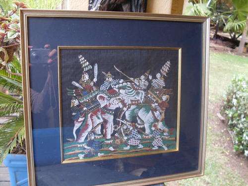 ALL I CAN SAY IS BEAUTIFUL IN ALL RESPECTS. UNREAL FRAMED CLOTH INDIAN ELEPHANT,  WAR SCENE