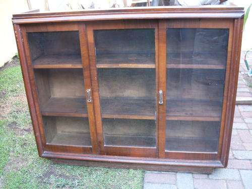 I THINK ART DECO,  BOOKCASE WITH SLIDING GLASS DOORS. LOVELY OLD PIECE