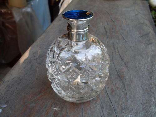 ANTIQUE  EXQUSITE COMBINATION HALLMARKED SILVER PERFUME CRYSTAL PIECE WITH BASE TRINKET DISH WOW!
