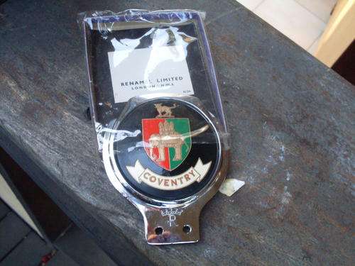 GREAT FIND...VINTAGE RENAMEL LIMITED LONDON  "COVENTRY" CAR MASCOT BADGE IN ORGINAL PACKAGING