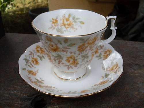 GORGEOUS VINTAGE ROYAL ALBERT "ORANGE TAFFETA" FLORAL ROSE TEA DUO 1982