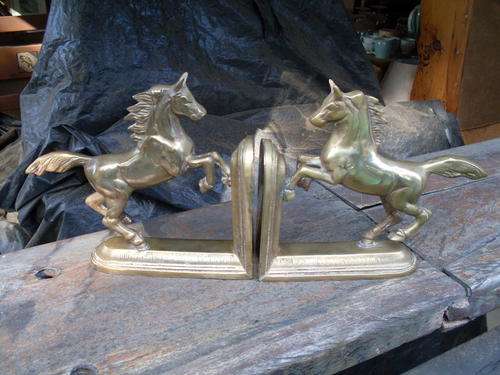 RATHER NICE BRASS REARING HORSE BOOKENDS