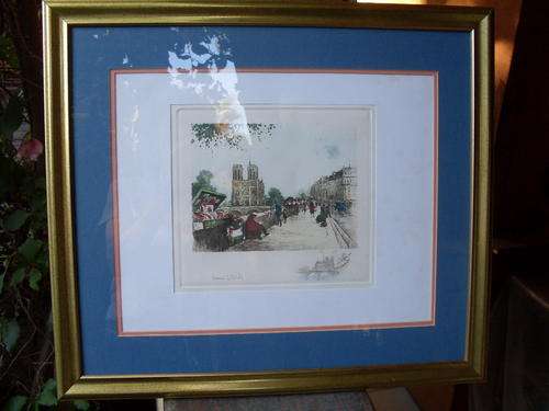 WHAT I THINK A FRAMED COLOURED LITHOGRAPH OF NOTRE DAME & STREET SCENE PARIS GALERIE HAUTECOEUR