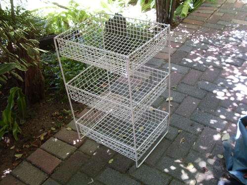 RATHER STUNNING ASSUMED VINTAGE METAL MESH VEGETABLE RACK / BASKET THREE TIERS