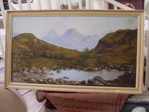 REDUCED!! ORIGINAL LARGE FRAMED SIGNED OIL ON BOARD "DRAKENSBERG" 1977 BY MONICA DAISH