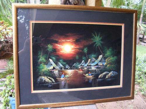 ORIGINAL SIGNED BEAUTIFULLY FRAMED ORIENTAL SCENE ARTWORK PIECE ON BLACK VELVET