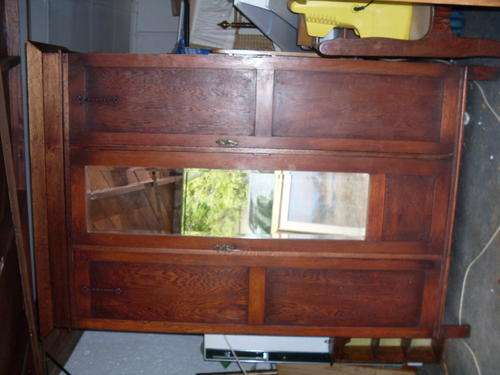 REDUCED! MOST STUNNING LARGE TALL IMPOSING ANTIQUE EDWARDIAN OAK WARDROBE CENTRAL EXT BEVELED MIRROR