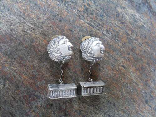UNUSUAL VINTAGE PAIR OF 900 SILVER GREEK GOD (MYTHOLOGICAL) & PARTHENON CLIP ON EARRINGS