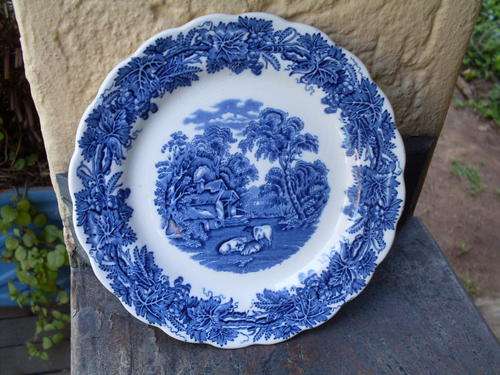 BOOTH'S BRITISH SCENERY A8024 BLUE & WHITE SIDE PLATE COWS IN A PASTURE ETC