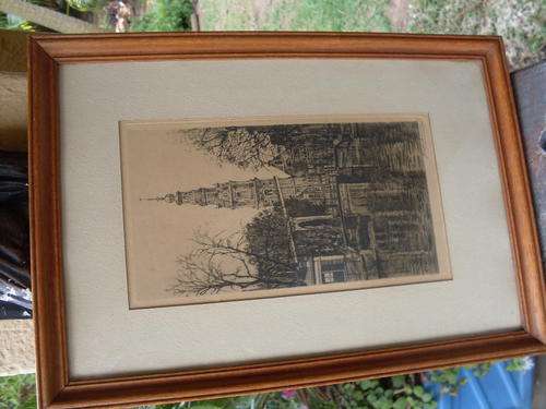 WHAT I REFER TO AS AN ETCHING, FRAMED & AGED EUROPEAN CITY WATERWAY SCENE
