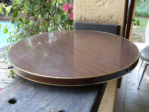 RATHER FABULOUS RETRO MAHOGANY LOOK GOLD TRIM, LAZY SUSAN. GREAT ONE FOR THE COLLECTOR