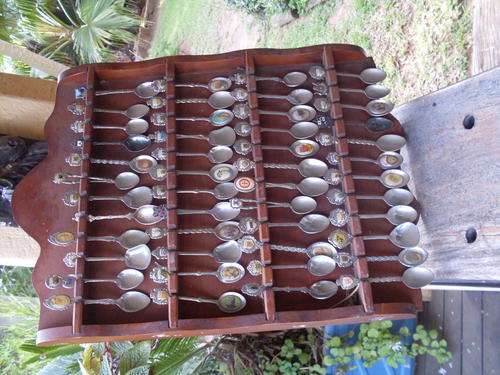 YOUR'S FOR THE BIDDING INSTANT SOUVENIR TEASPOON COLLECTION 48 ON LARGE RACK INCL NELSON MANDELA