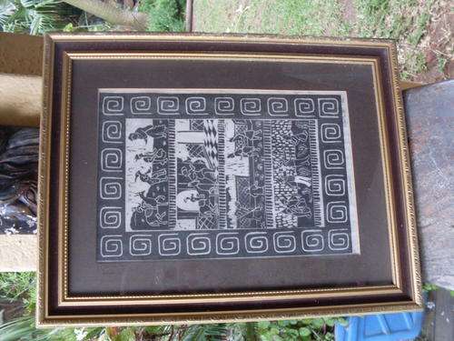FRAME, SIGNED,  RATHER INTERESTING LINO???? TYPE ON PAPER "LIMON"  SCENES OF LIFE,  FARMING ETC