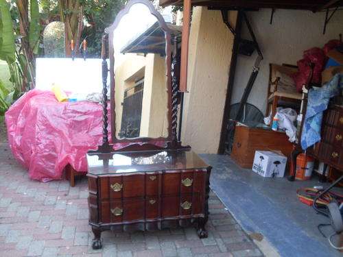 STUNNING BARLEY TWIST CHEVAL MIRROR BALL & CLAW LEGS IMBUIA / STINKWOOD TWO DRAWERS BRASS FUNISHINGS