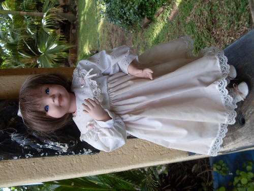 ANGELIC PORCELAIN BROWN HAIR DOLL WITH BEAUTIFUL BLUE EYES
