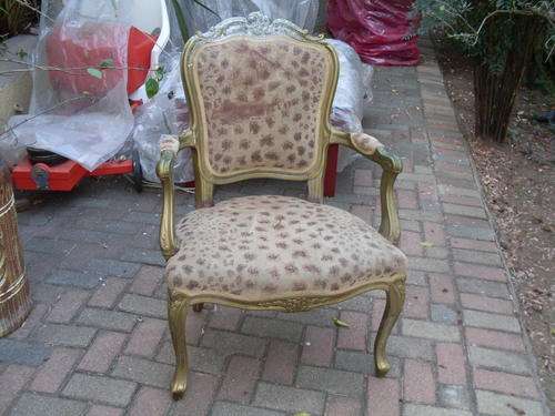 HUGE POTENTIAL!!! COULD BE FABULOUS LOUIS XV STYLE ARM CHAIR. SOME FLORAL + OTHER DETAIL